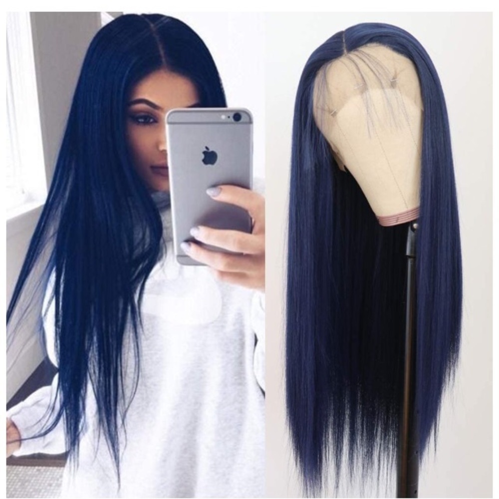 24” Kylie Dark Blue Lace Front Wigs - Picture 3 of 4